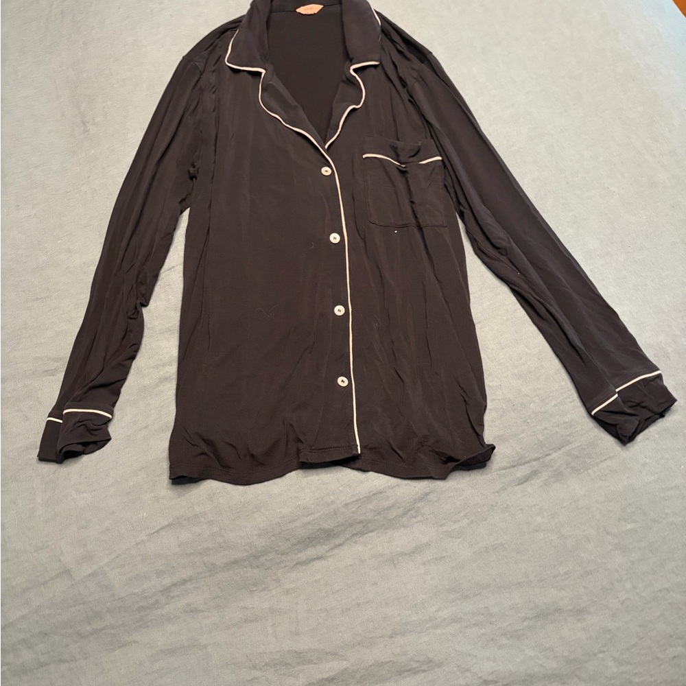 Eberjey Black Pajama Top with White Piping